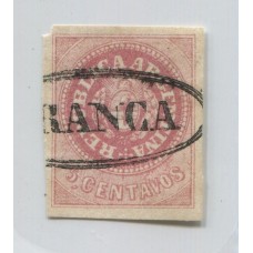 ARGENTINA 1862 GJ 10 ESCUDITO ESTAMPILLA CON MATASELLO FRANCA DE SAN LUIS + 100 % CON SUAVE ADELGAZAMIENTO